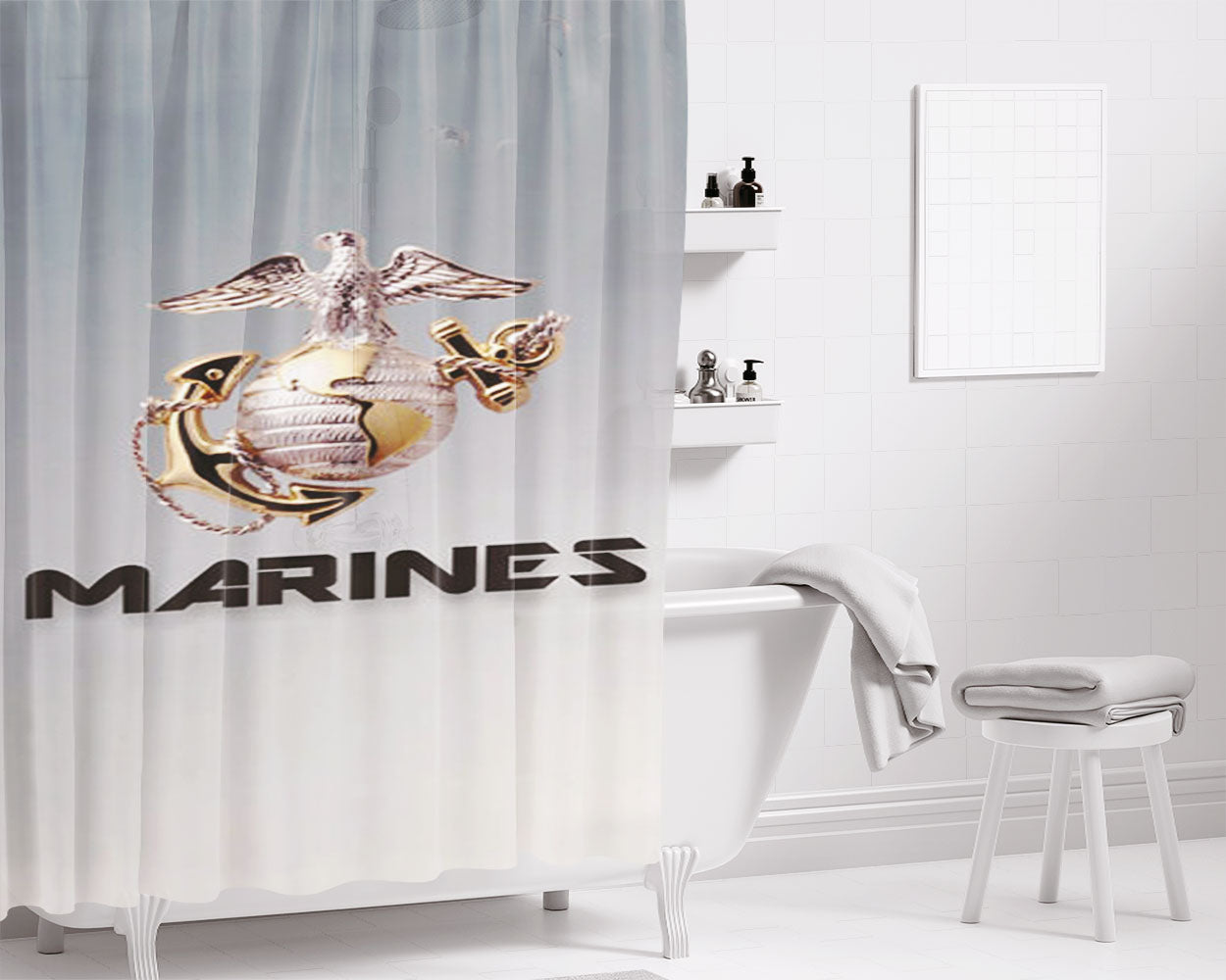 Marines Symbol Bathroom Shower Curtain Fabric Waterproof | 66 X 72 Inch