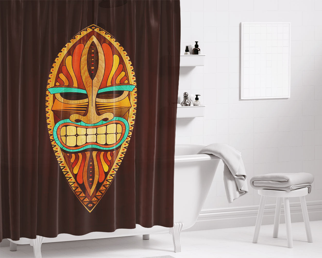 Mask In Face Brown Bathroom Shower Curtain Fabric Waterproof | 66 X 72 Inch
