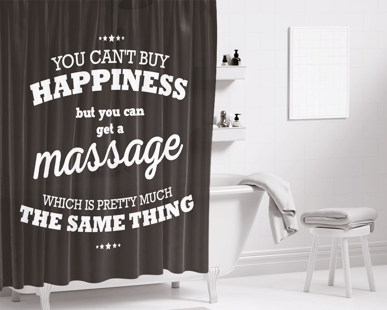 Massage Happiness Bathroom Shower Curtain Fabric Waterproof | 66 X 72 Inch