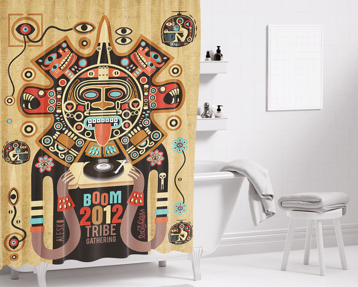 Mayas Spirit Bathroom Shower Curtain Fabric Waterproof | 66 X 72 Inch