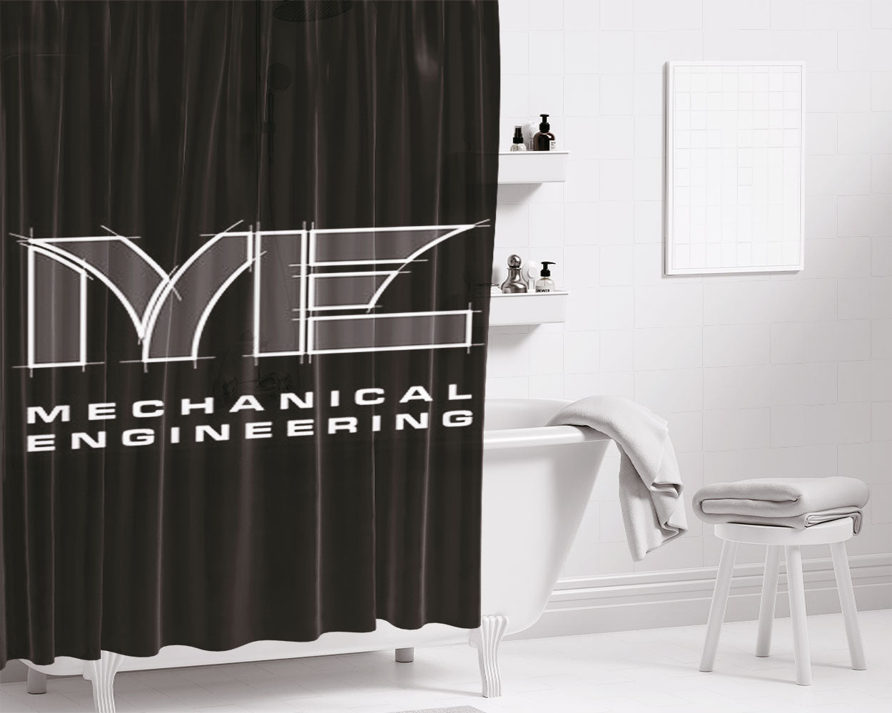 Mechanical Engineering Bathroom Shower Curtain Fabric Waterproof | 66 X 72 Inch