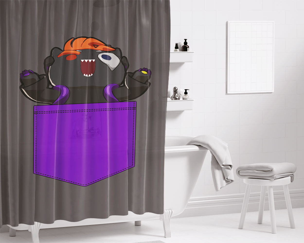 Meowra Pocketkatsu - Katsuwatch Bathroom Shower Curtain Fabric Waterproof | 66 X 72 Inch