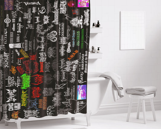 Metal Bands Logo Collage Bathroom Shower Curtain Fabric Waterproof | 66 X 72 Inch
