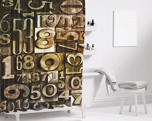 Metallic Numbers Bathroom Shower Curtain Fabric Waterproof | 66 X 72 Inch