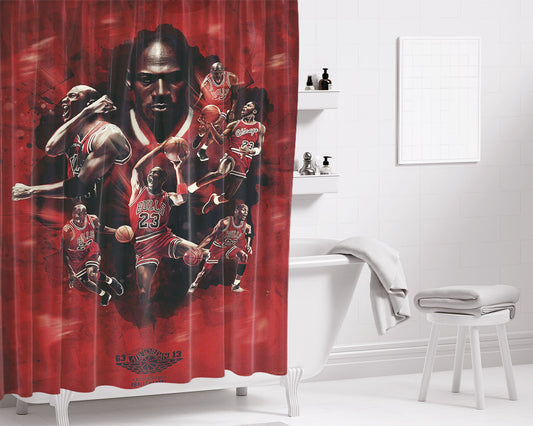 Michael Jordon 23 Red Bathroom Shower Curtain Fabric Waterproof | 66 X 72 Inch