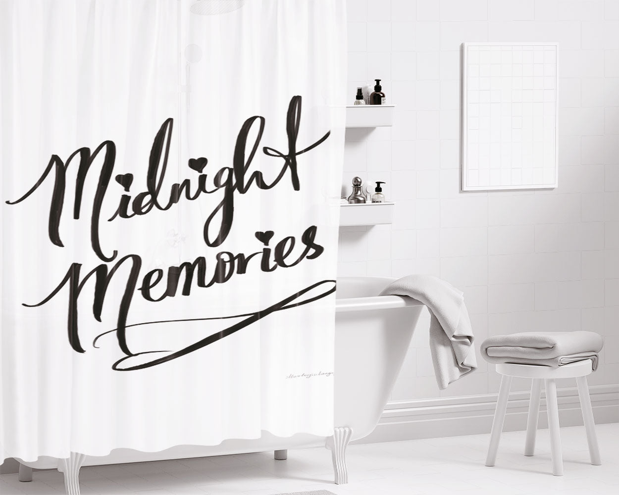 Midnight Memories Cursive Bathroom Shower Curtain Fabric Waterproof | 66 X 72 Inch