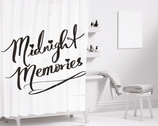 Midnight Memories Cursive Bathroom Shower Curtain Fabric Waterproof | 66 X 72 Inch