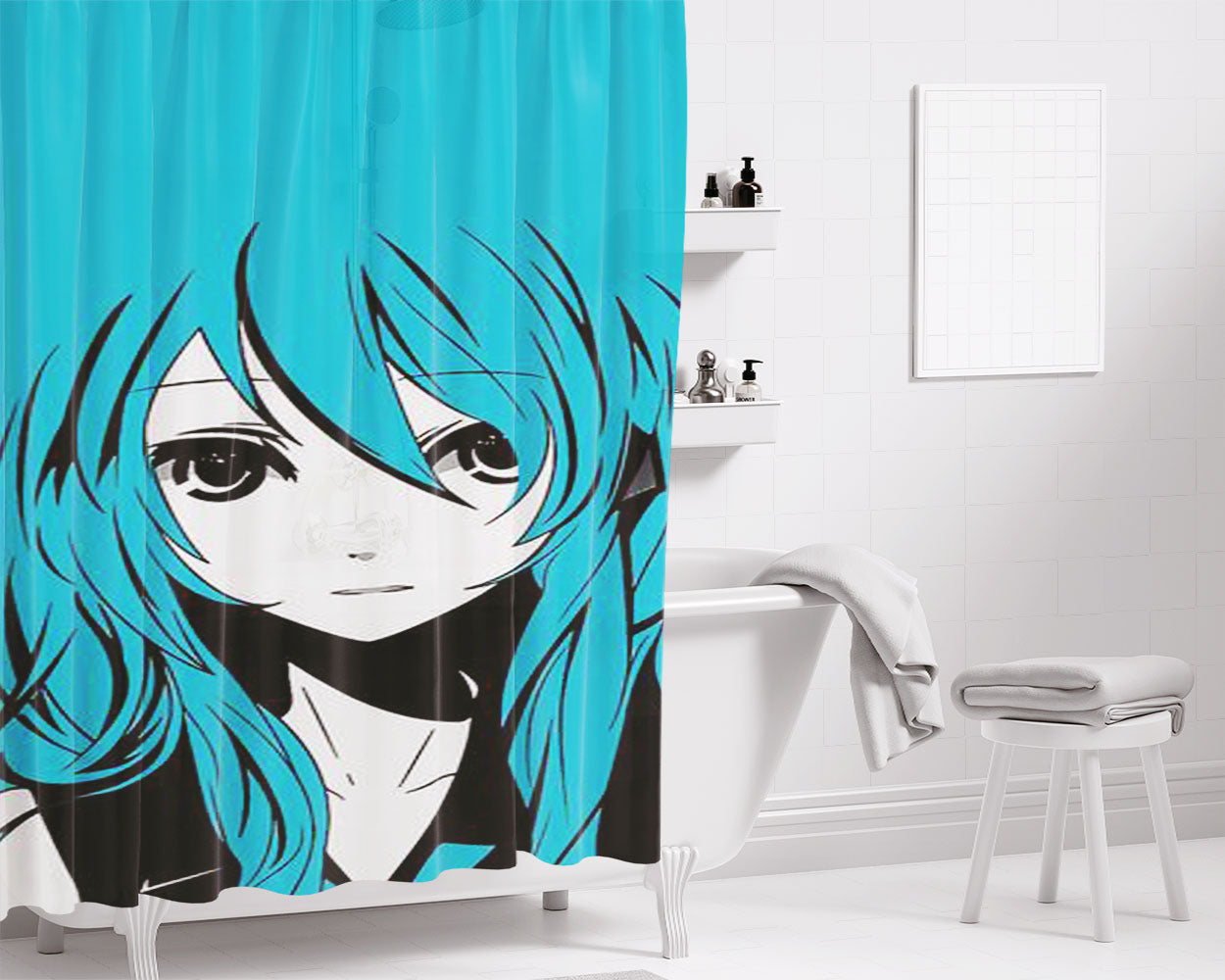 Miku In A Stream Of Colors Bathroom Shower Curtain Fabric Waterproof | 66 X 72 Inch