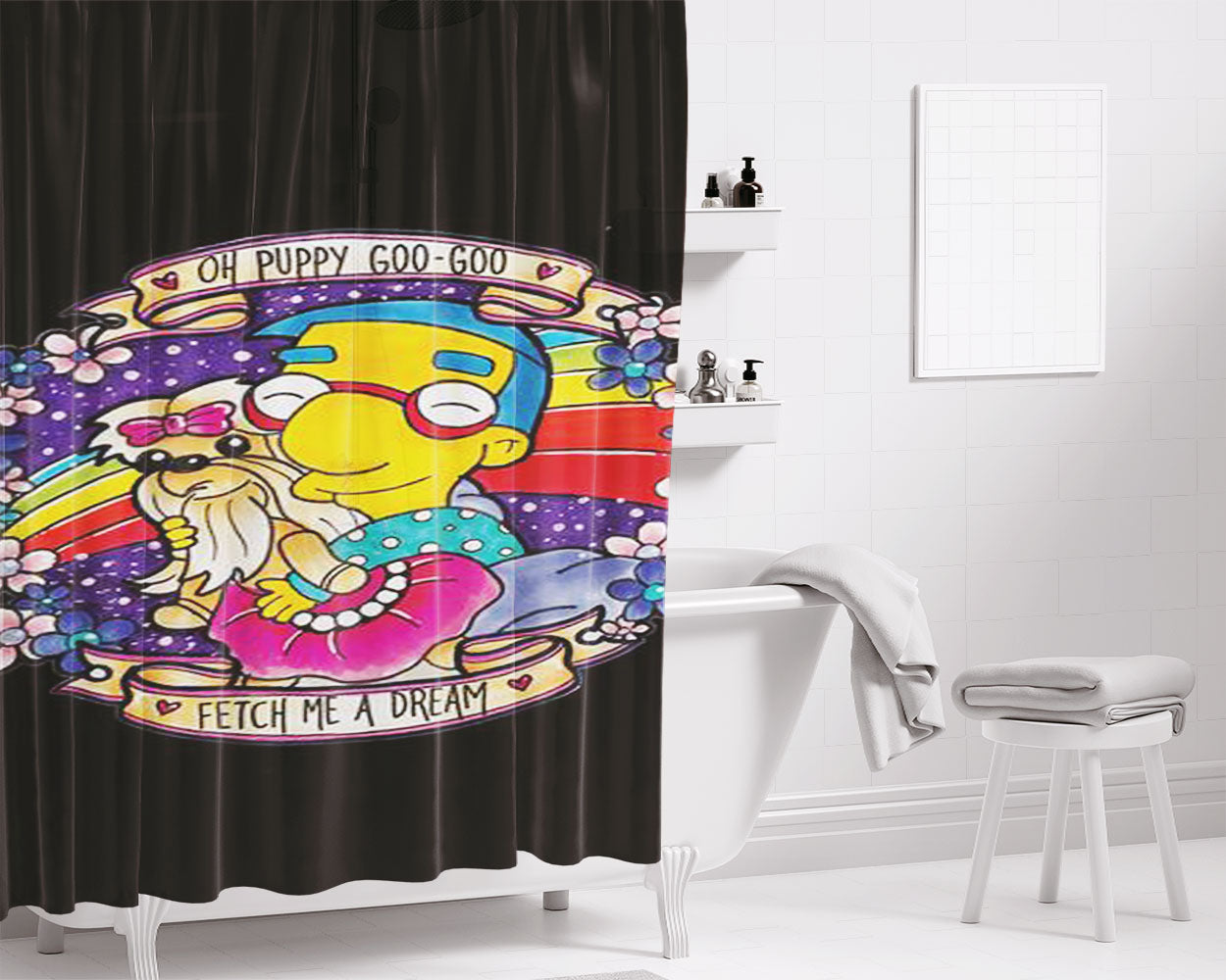 Milhouse Oh Puppy Goo Goo Fetch Me A Dream Bathroom Shower Curtain Fabric Waterproof | 66 X 72 Inch