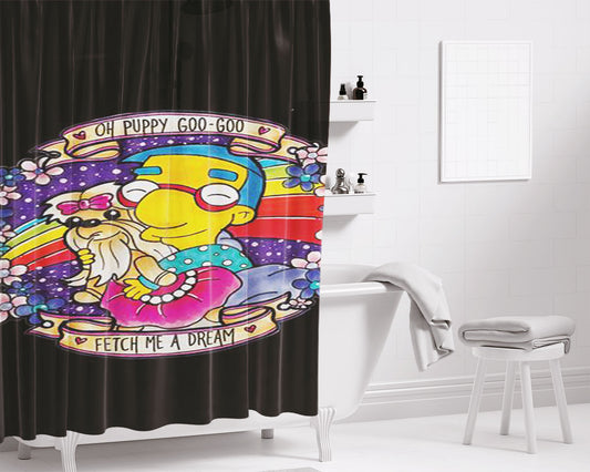 Milhouse Oh Puppy Goo Goo Fetch Me A Dream Bathroom Shower Curtain Fabric Waterproof | 66 X 72 Inch