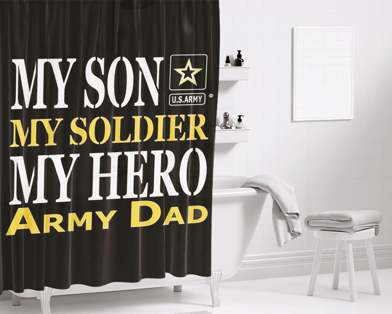 Military Dad My Son Bathroom Shower Curtain Fabric Waterproof | 66 X 72 Inch