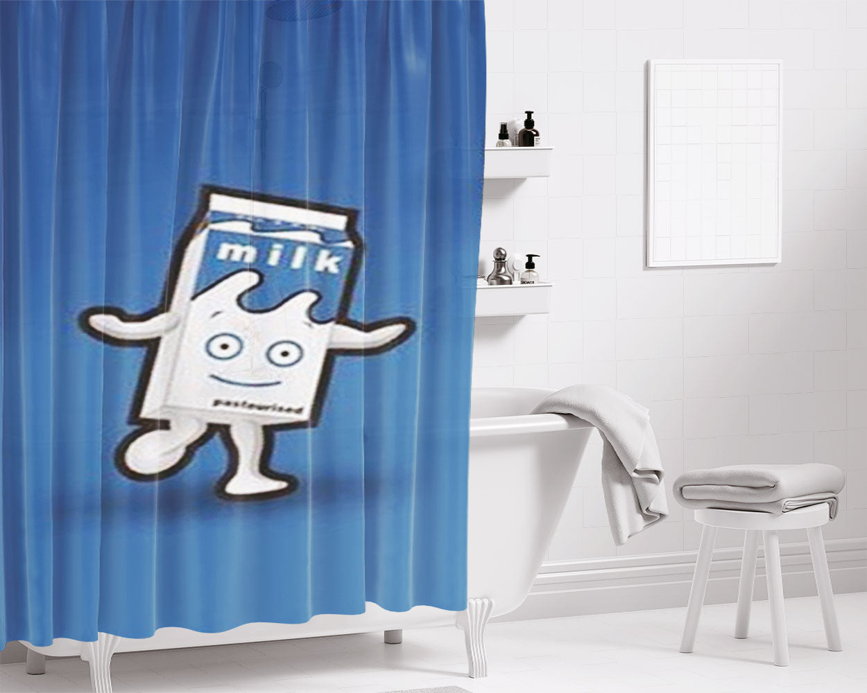 Milk Cartons Bathroom Shower Curtain Fabric Waterproof | 66 X 72 Inch
