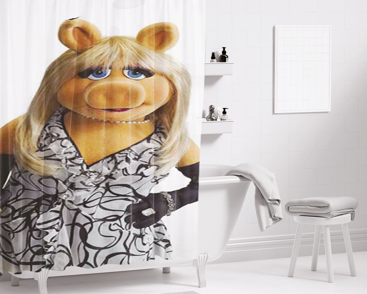 Miss Piggy Grey Dress Bathroom Shower Curtain Fabric Waterproof | 66 X 72 Inch