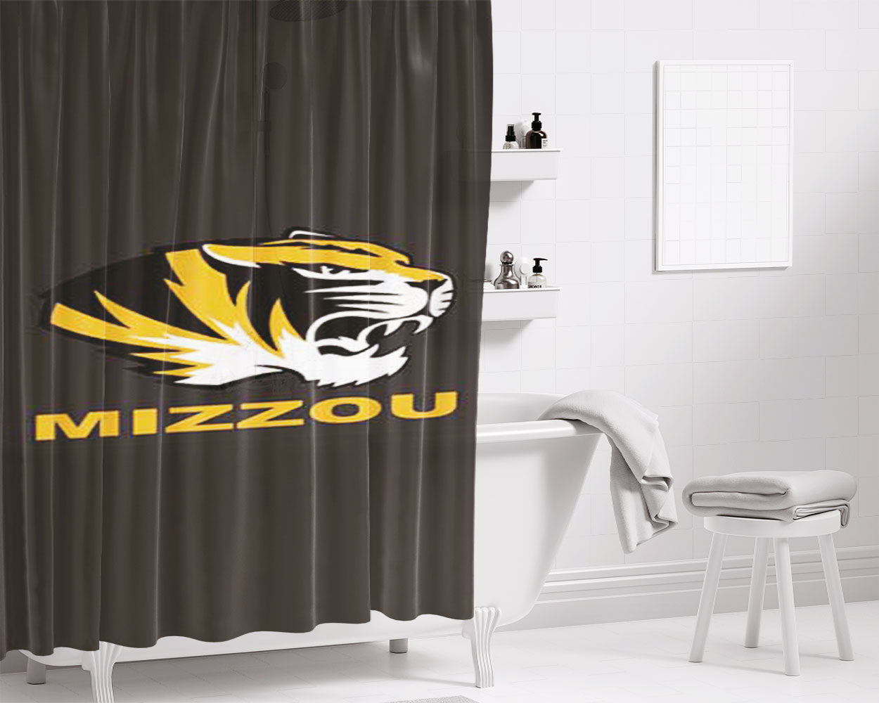 Missouri U Mizzou Logo Bathroom Shower Curtain Fabric Waterproof | 66 X 72 Inch