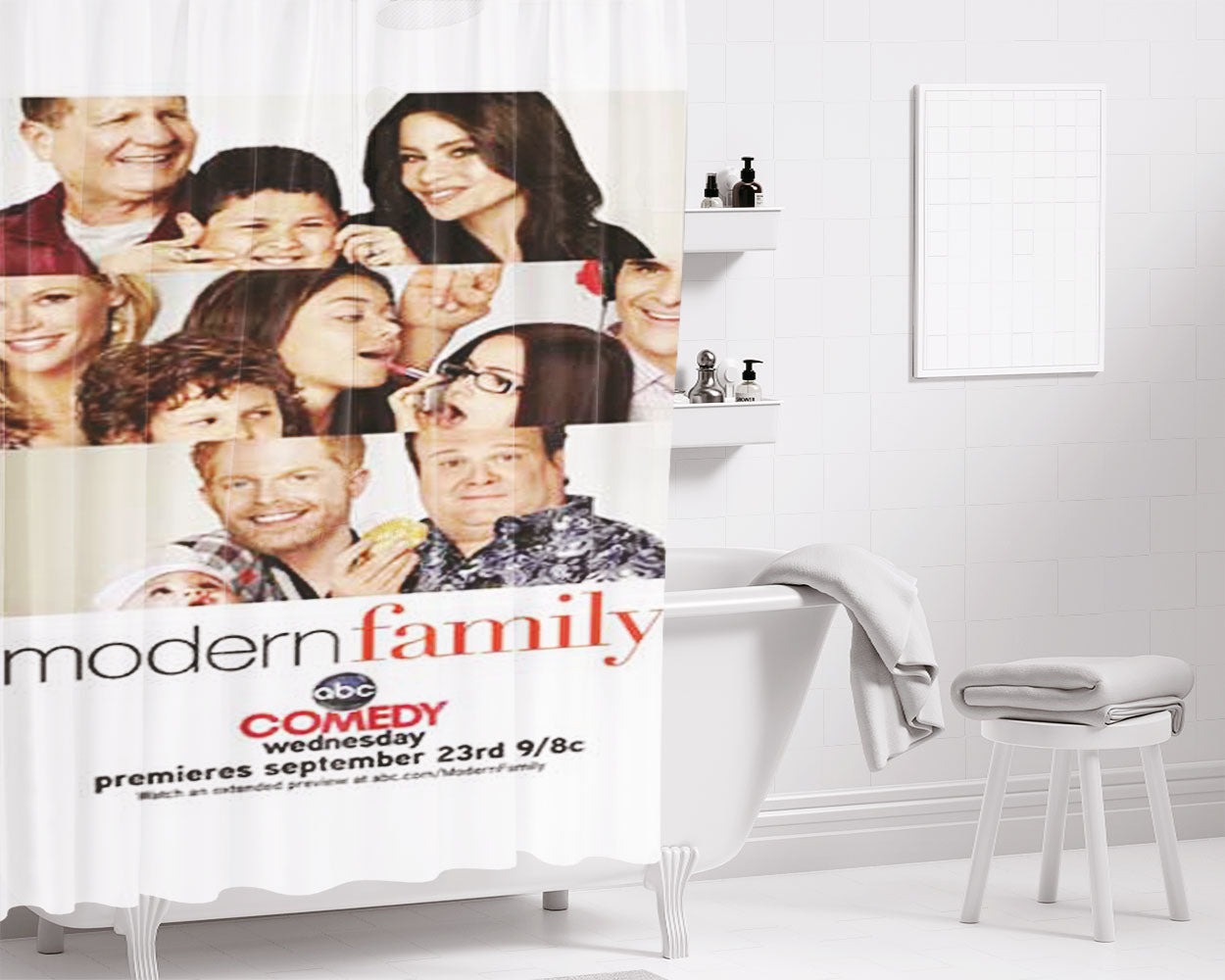 Modern Family Ad Bathroom Shower Curtain Fabric Waterproof | 66 X 72 Inch