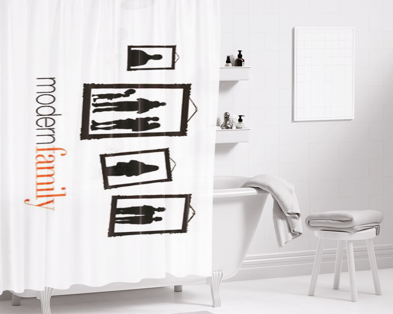 Modern Family Logo Bathroom Shower Curtain Fabric Waterproof | 66 X 72 Inch
