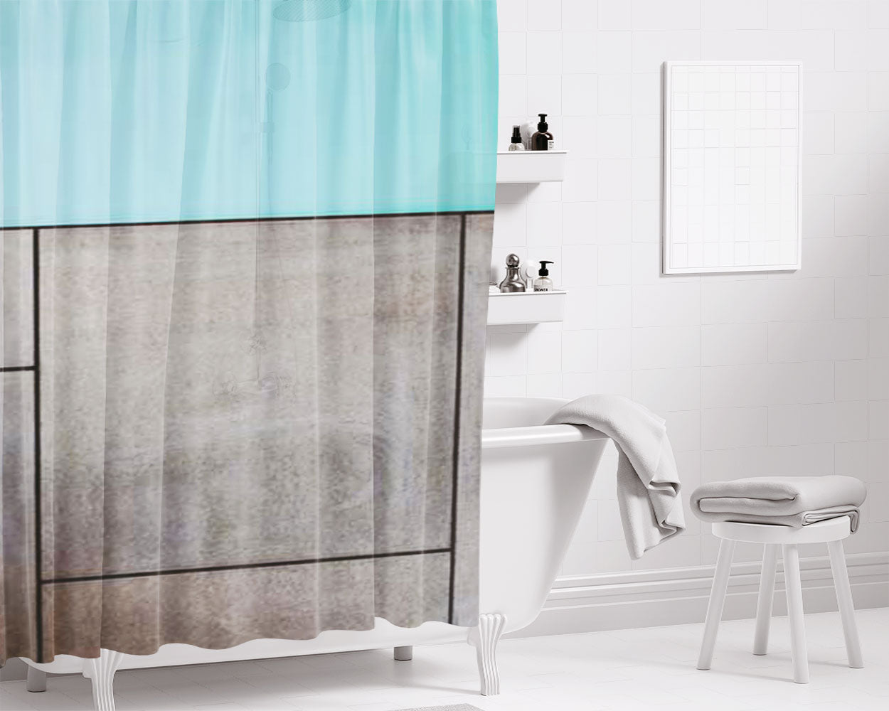 Modern Stone Pattern Bathroom Shower Curtain Fabric Waterproof | 66 X 72 Inch