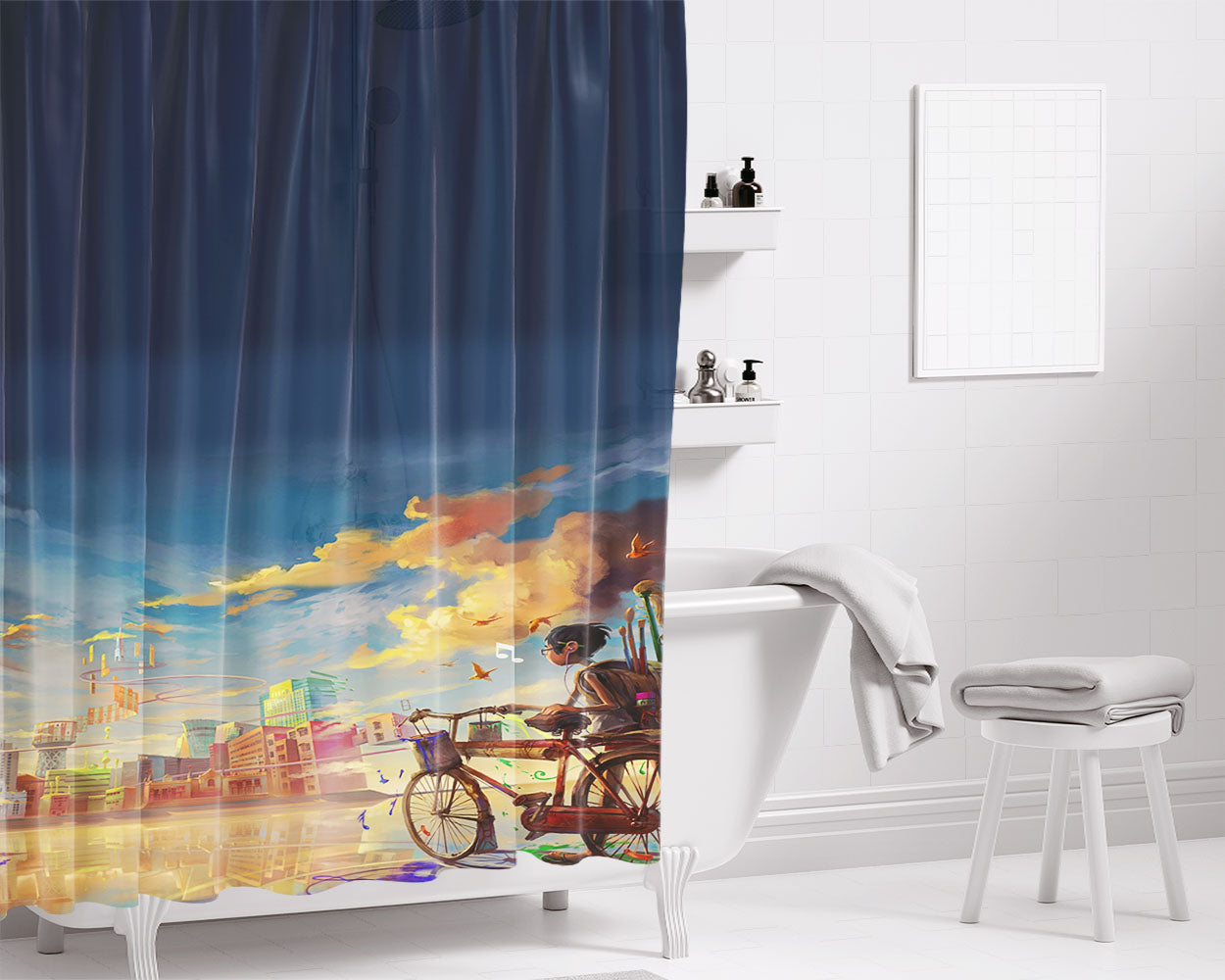 Modern Bathroom Shower Curtain Fabric Waterproof | 66 X 72 Inch