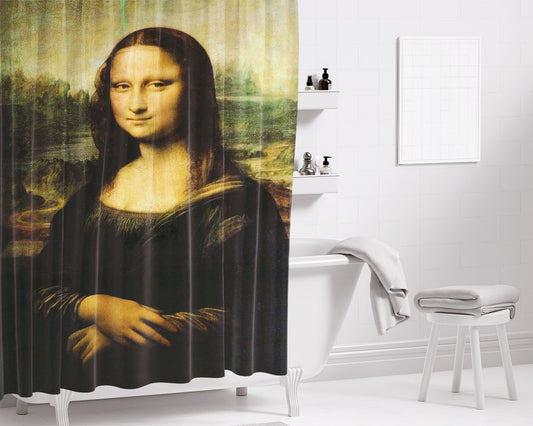Mona Lisa Art- Bathroom Shower Curtain Fabric Waterproof | 66 X 72 Inch