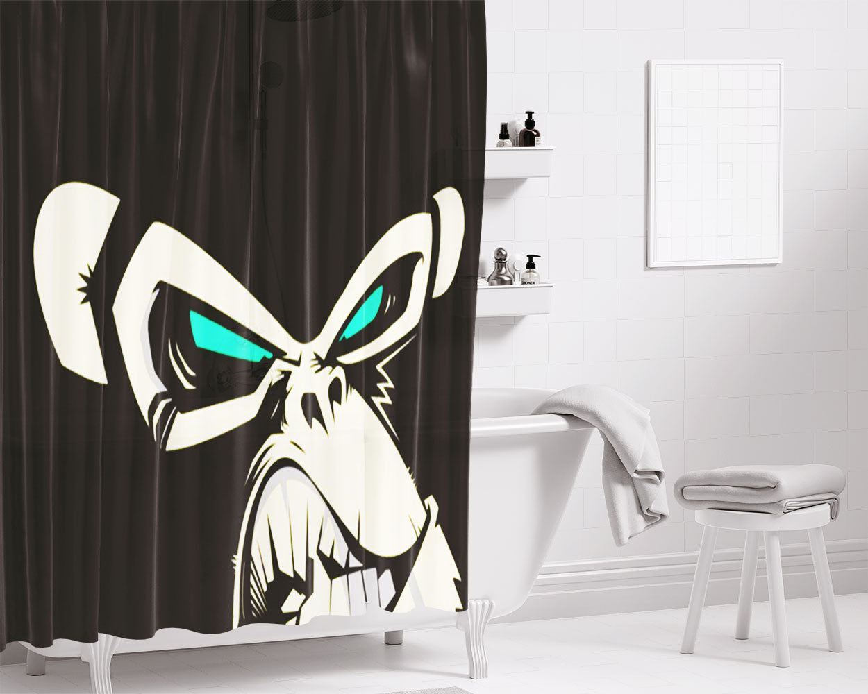 Monkey Black Vector Bathroom Shower Curtain Fabric Waterproof | 66 X 72 Inch