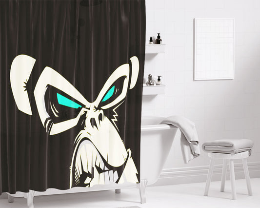 Monkey Black Vector Bathroom Shower Curtain Fabric Waterproof | 66 X 72 Inch
