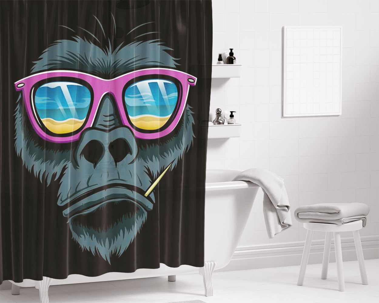Monkey Boats Guys Bathroom Shower Curtain Fabric Waterproof | 66 X 72 Inch