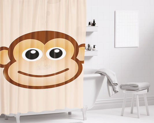 Monkey Face Mini Bathroom Shower Curtain Fabric Waterproof | 66 X 72 Inch