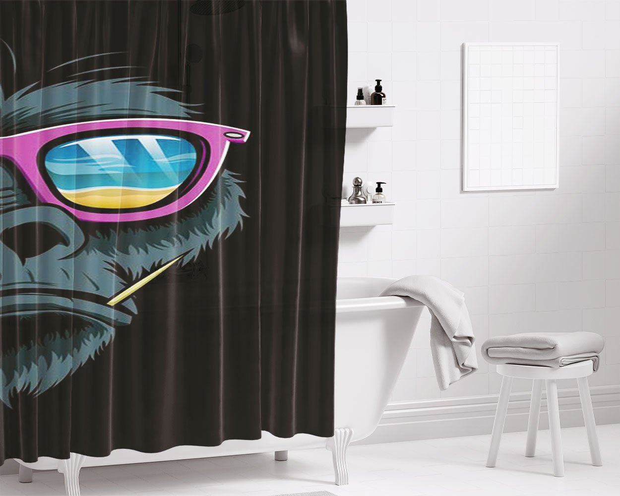 Monkey Glass St Bathroom Shower Curtain Fabric Waterproof | 66 X 72 Inch