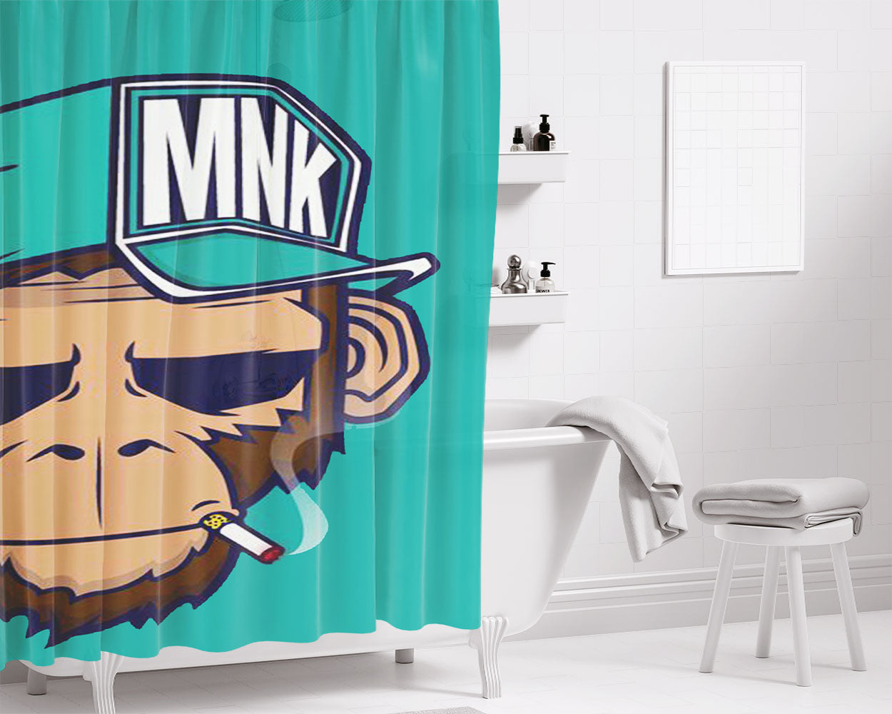 Monkey Smoke 33 Bathroom Shower Curtain Fabric Waterproof | 66 X 72 Inch