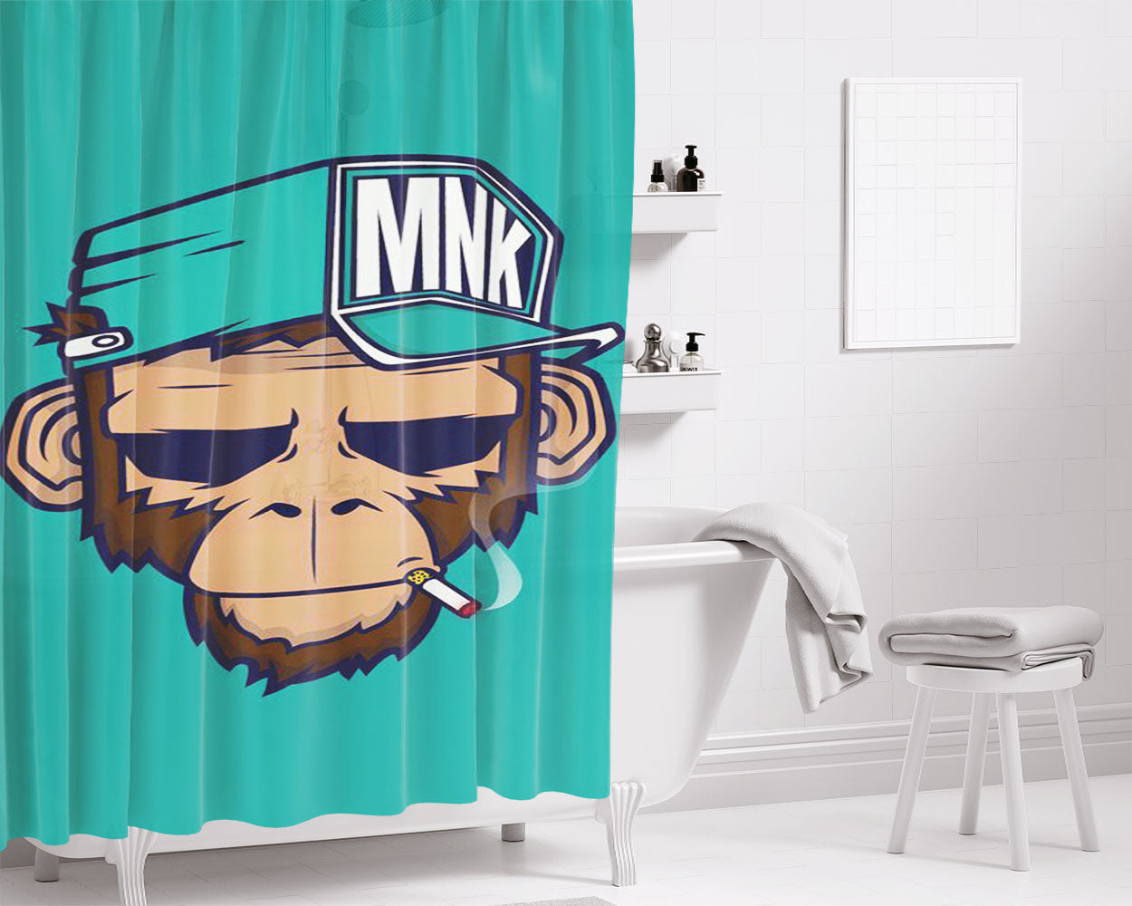 Monkey Smoke Bathroom Shower Curtain Fabric Waterproof | 66 X 72 Inch
