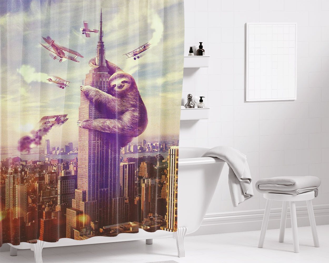 Monkey Tower Bathroom Shower Curtain Fabric Waterproof | 66 X 72 Inch
