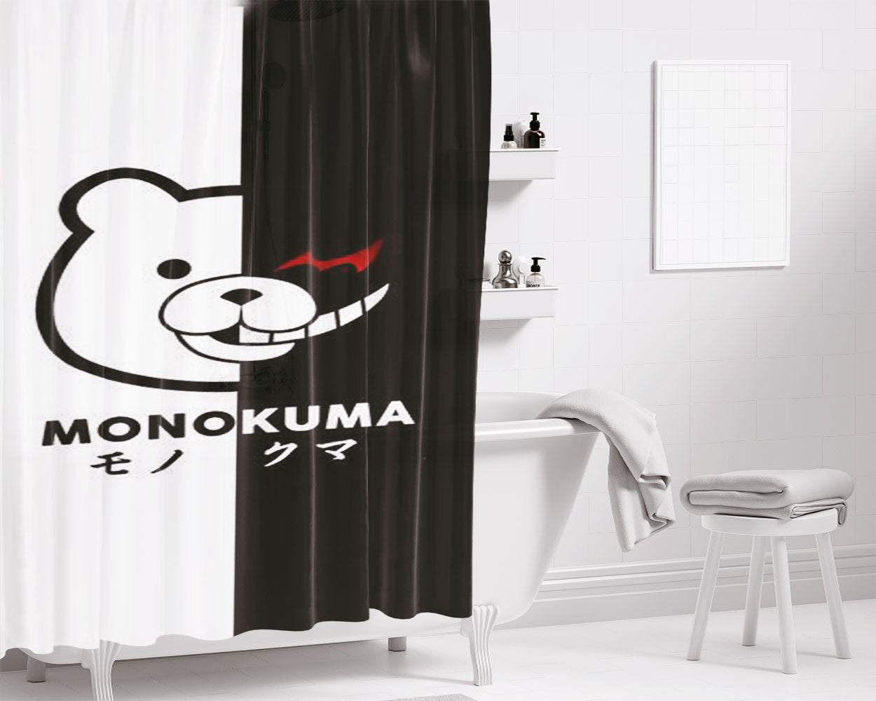 Monokuma 2 Side Bathroom Shower Curtain Fabric Waterproof | 66 X 72 Inch