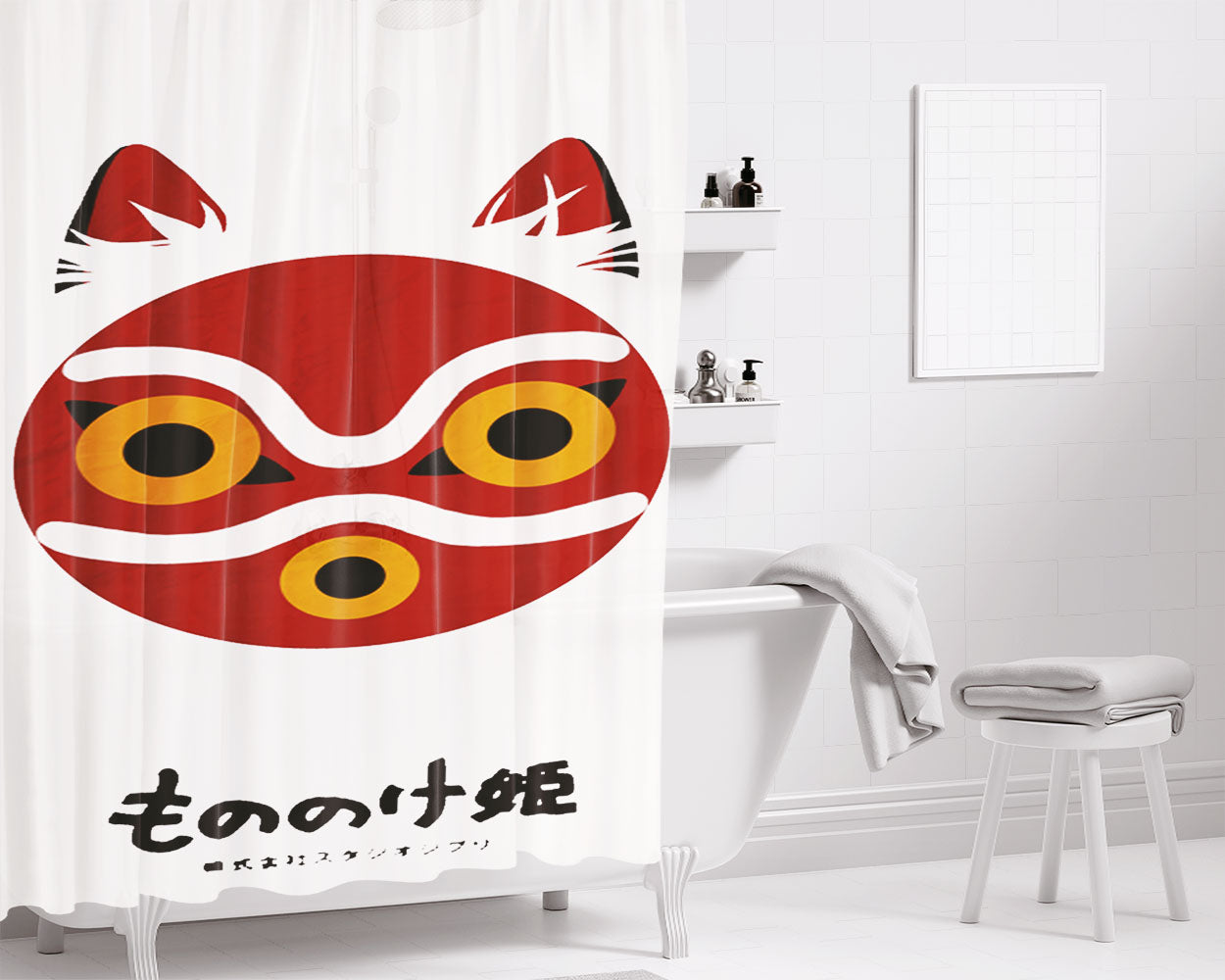 Mononoke Red Mask Bathroom Shower Curtain Fabric Waterproof | 66 X 72 Inch