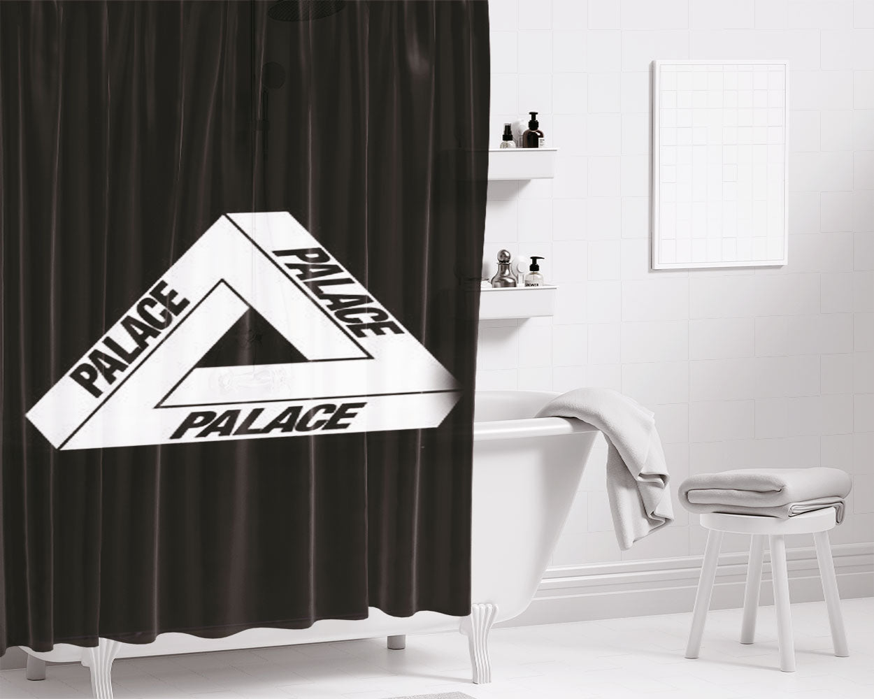 Palace Logo Black And White Bathroom Shower Curtain Fabric Waterproof | 66 X 72 Inch
