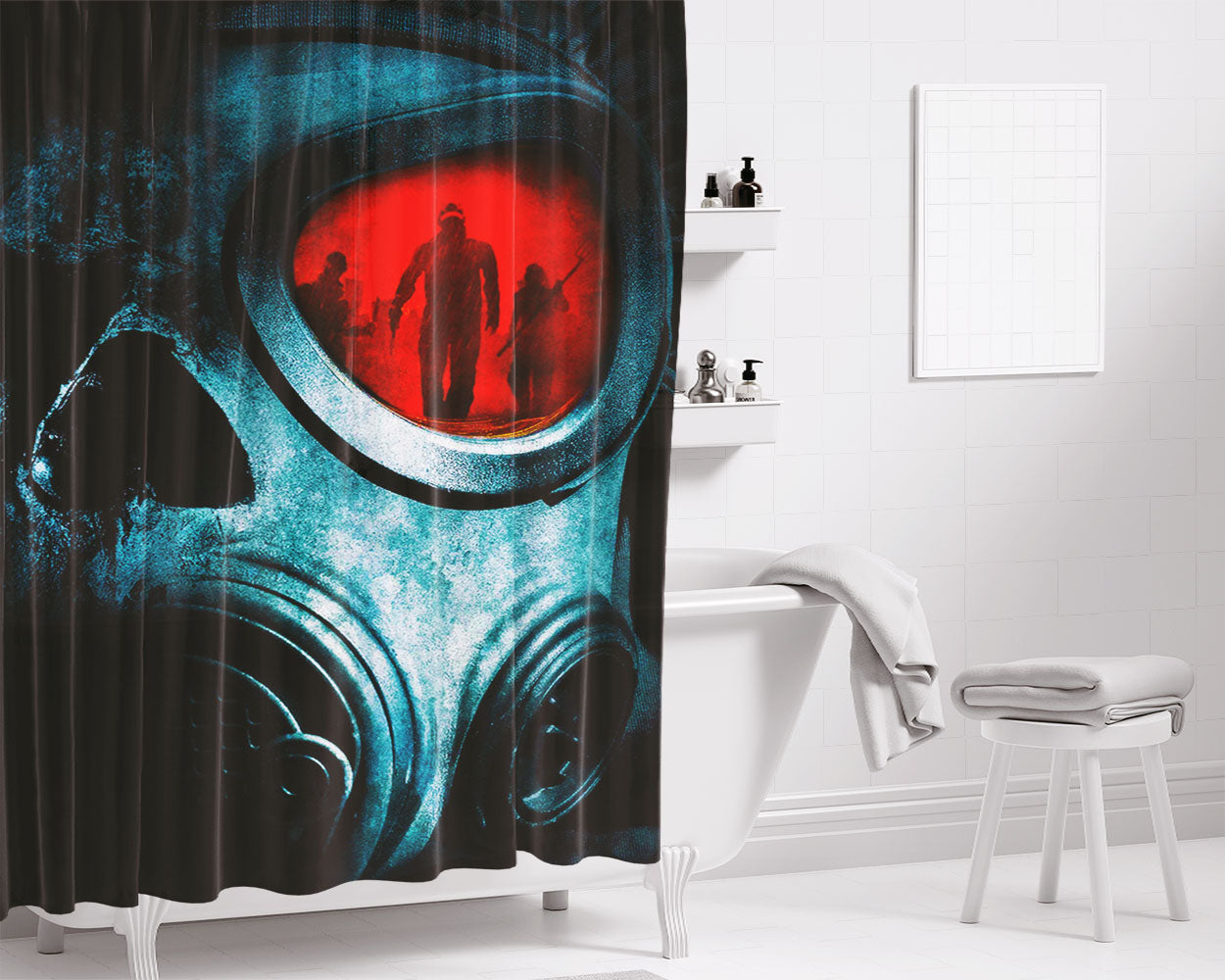 Pandemic Mask Red Bathroom Shower Curtain Fabric Waterproof | 66 X 72 Inch