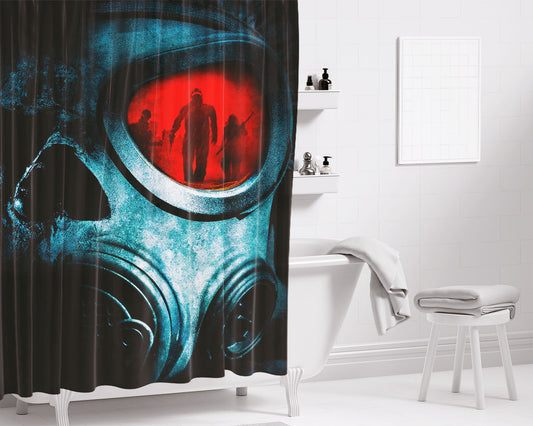 Pandemic Mask Red Bathroom Shower Curtain Fabric Waterproof | 66 X 72 Inch