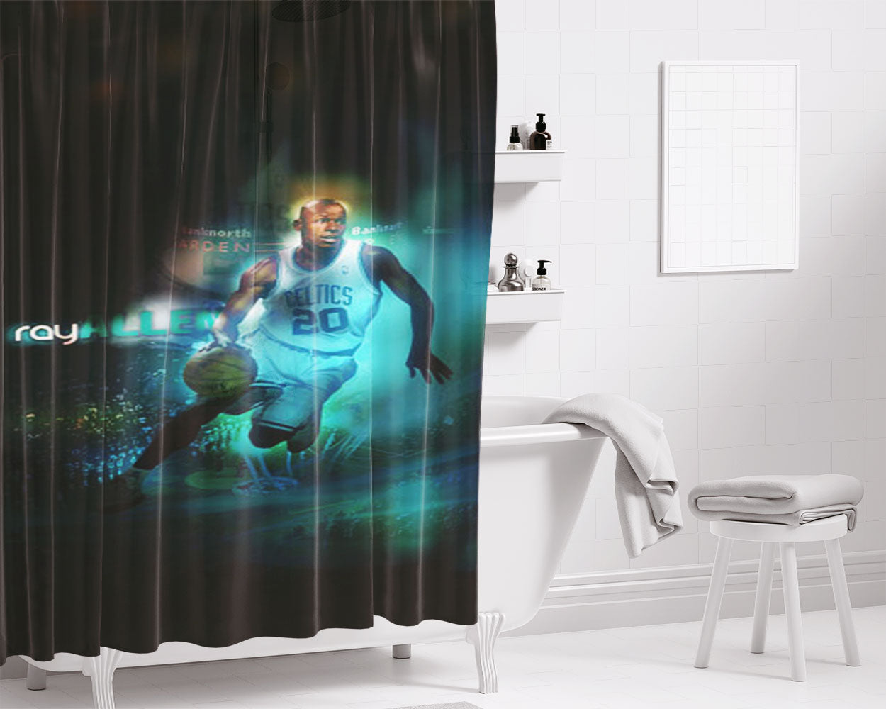 Ray Allen Bathroom Shower Curtain Fabric Waterproof | 66 X 72 Inch