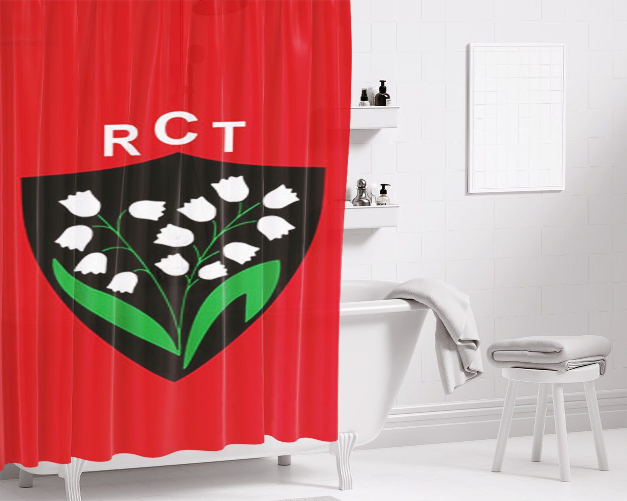 Rct Logo Red Bathroom Shower Curtain Fabric Waterproof | 66 X 72 Inch