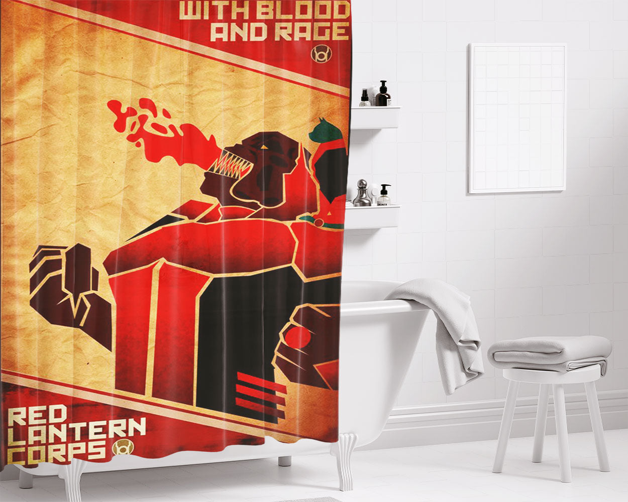Red Lantern Corps Bathroom Shower Curtain Fabric Waterproof | 66 X 72 Inch