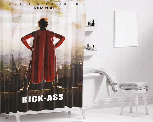 Red Mist Kick Ass Bathroom Shower Curtain Fabric Waterproof | 66 X 72 Inch