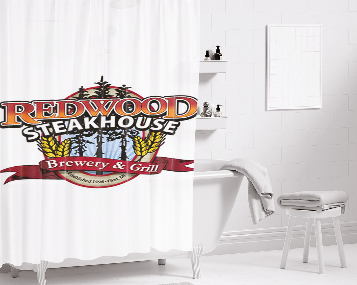 Redwood Steakhouse Bathroom Shower Curtain Fabric Waterproof | 66 X 72 Inch