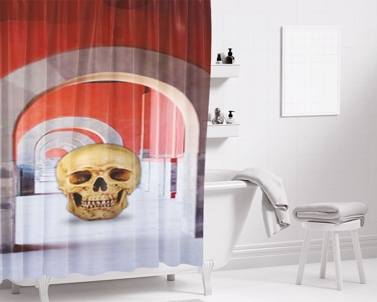 Repeating Arch Skull Bathroom Shower Curtain Fabric Waterproof | 66 X 72 Inch