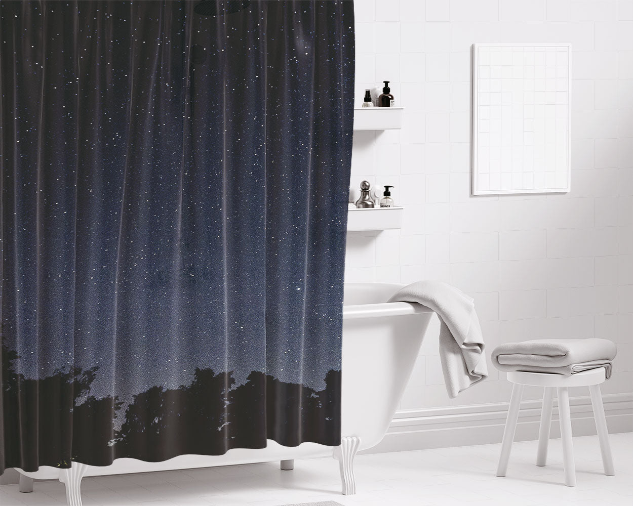 Star Night Bathroom Shower Curtain Fabric Waterproof | 66 X 72 Inch