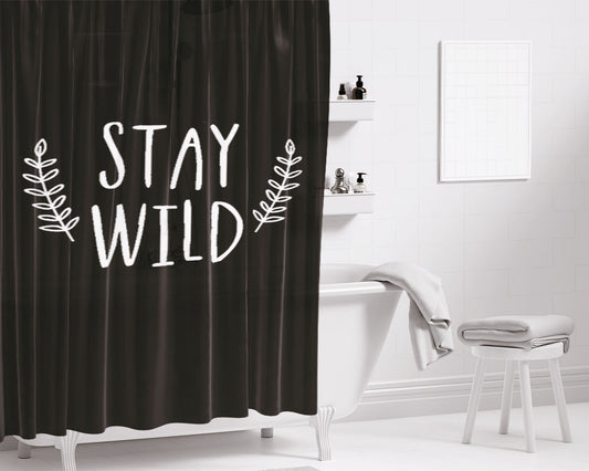 Stay Wild Valentines Day Dog Lover Bathroom Shower Curtain Fabric Waterproof | 66 X 72 Inch