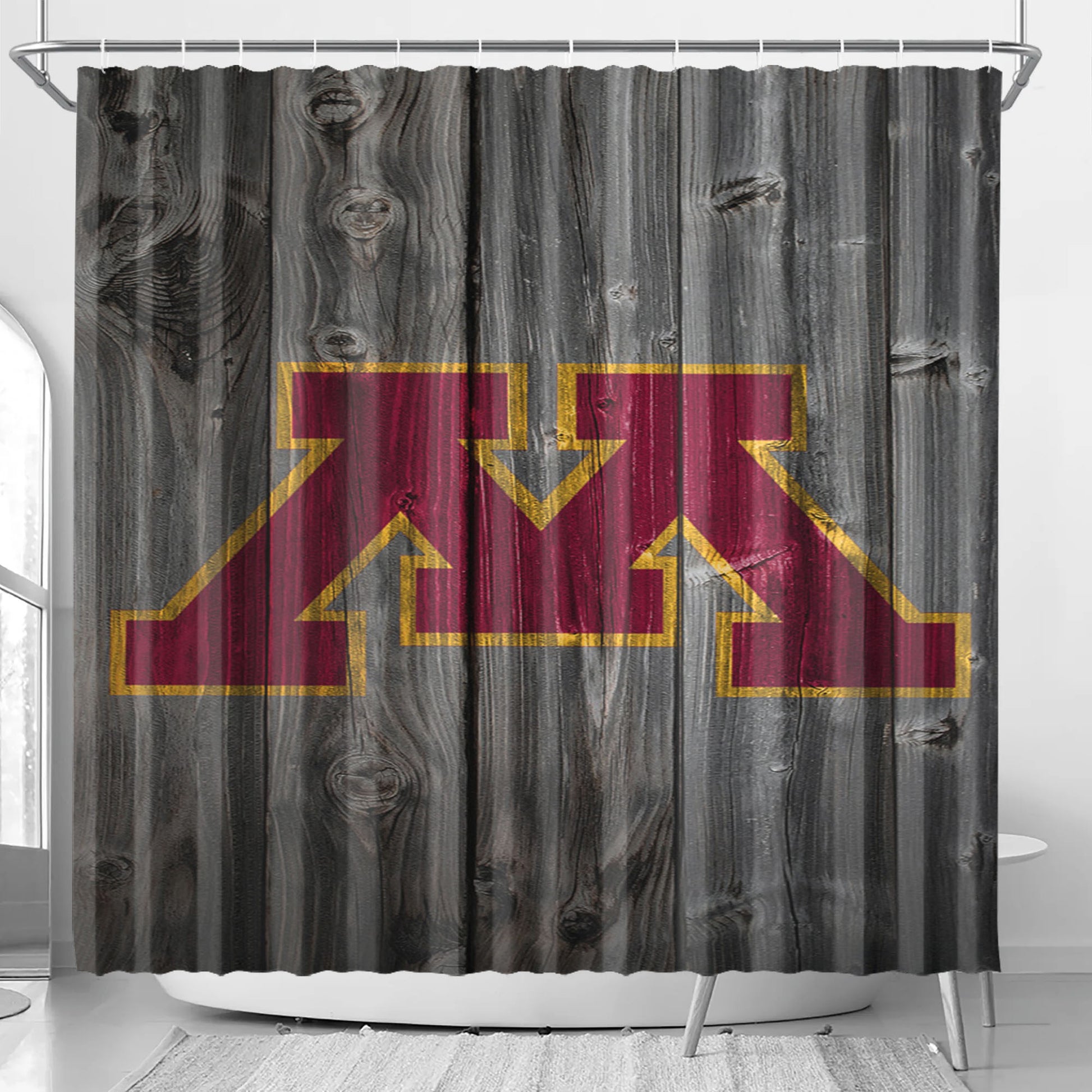 Minnesota Golden Gophers Dark Wood Logo Bathroom Shower Curtain Fabric Waterproof | 66 X 72 Inch