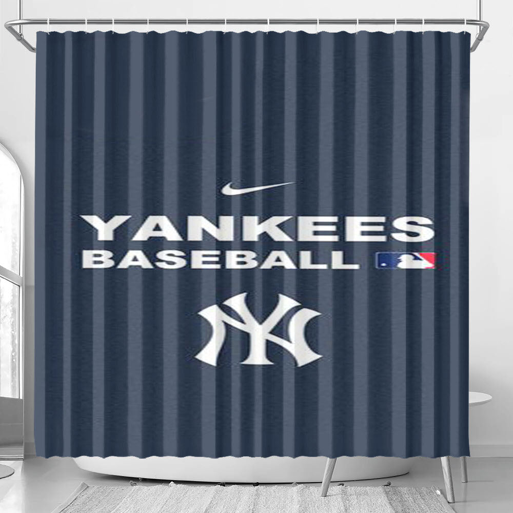 Mlb Yankees Navy Nike Bathroom Shower Curtain Fabric Waterproof | 66 X 72 Inch