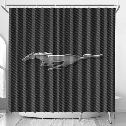 Mustang Logo Bathroom Shower Curtain Fabric Waterproof | 66 X 72 Inch