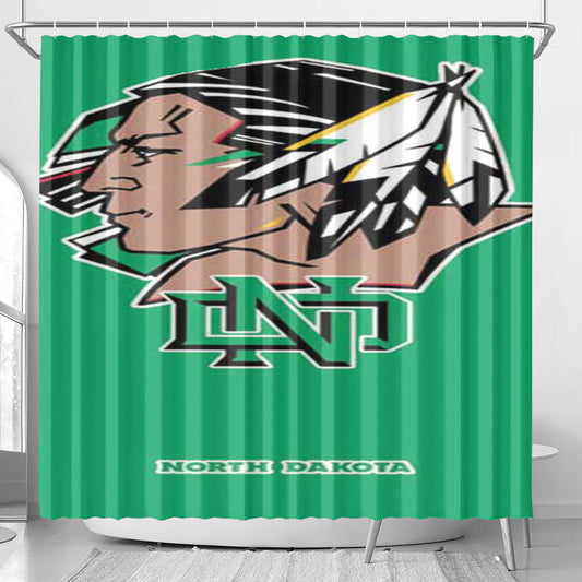 North Dakota Sioux Big Logo Green Bkg Bathroom Shower Curtain Fabric Waterproof | 66 X 72 Inch