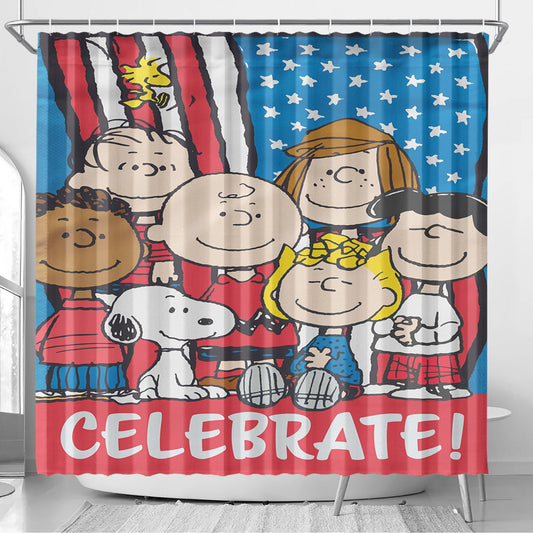Peanuts Patriotic Celebrate Bathroom Shower Curtain Fabric Waterproof