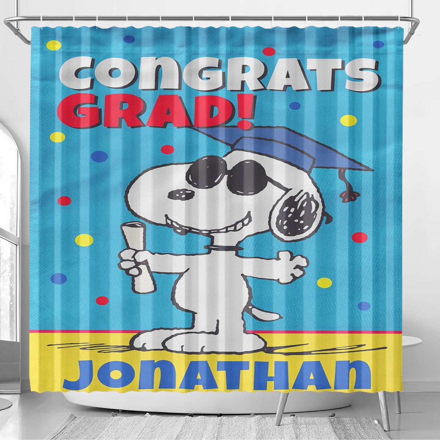 personalized snoopy graduation Bathroom Shower Curtain Fabric Waterproof